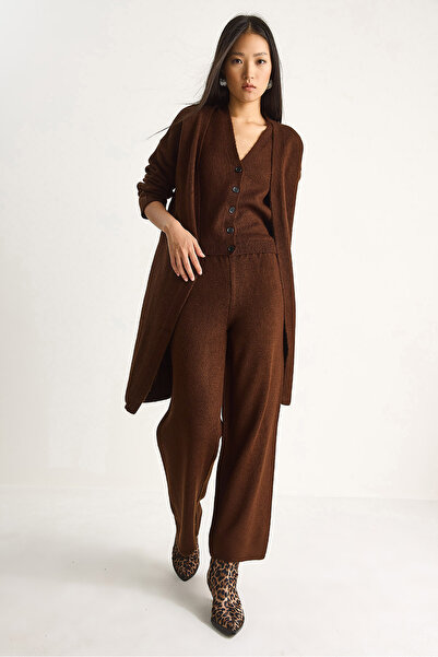 Bianco Lucci Women's High Waist Trousers Vest Cardigan Triple Knitwear Set 20247573