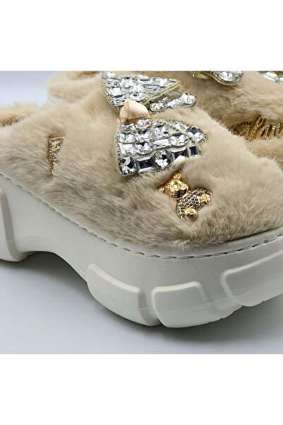 Seastar Papuci de damă călduroși și pufoși, cu fundițe decorative și talpă confortabilă