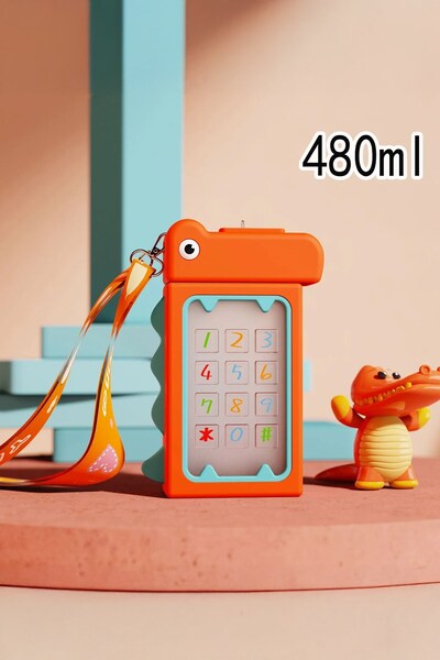 Qerhome Dinosaur Design Water Bottle 480 ml Bpa Free Water Bottle Children's School Water Bottle Portable Flask Orange