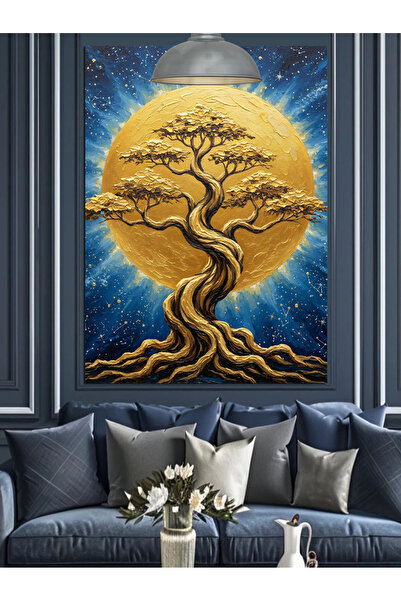 KanvasSepeti Arborele bătrân sub lună Pictură decorativă în ulei Texturată Pâ...
