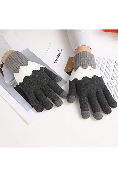 Flippy Women's Wavy Touchscreen Gloves, Acrylic Knit, Universal Size, Grey/White