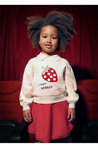 MAYORAL Girl's Knitwear Skirt Blouse Set Strawberry Embroidered - Red 4932