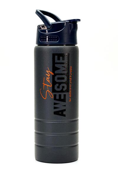 Telvesse Stainless 304 Steel Flask Motivational Flask with Straw Water Bottle 304 Steel Water Bottle Smoked 750 ml 1156