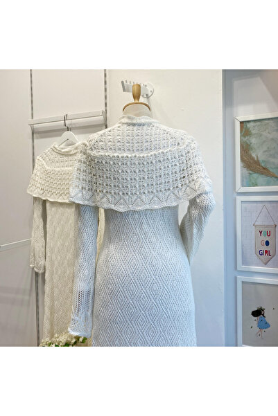Faya Boutique Beyaz Ajurlu Dream Örme Triko Elbise