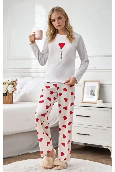 CARLA MARA Set de pijamale pentru femei Love Balloon cu imprimeu Heart cu mân...