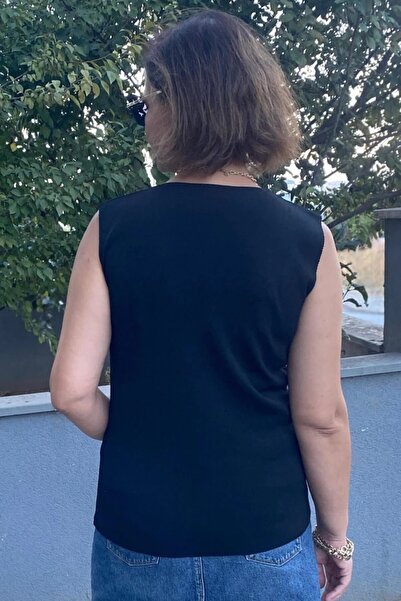 Mia Butik Women's Lina Black Mercerized Sleeveless Blouse