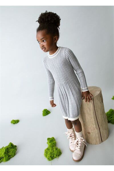 MAYORAL فستان بناتي محبوك باللون الرمادي 4920