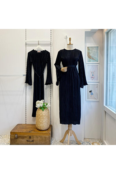 Faya Boutique Siyah Piliseli Kalem Elbise