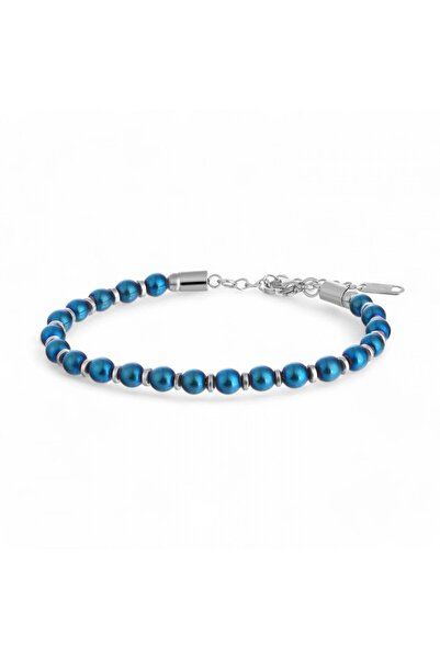 Mestore Blue Globe Hematite Natural Stone Adjustable Steel Chain Bracelet
