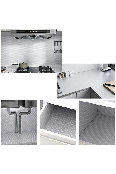 Flippy Αυτοκόλλητο κουζίνας, Flippy, αυτοκόλλητο, αδιάβροχο, 40 x 300 cm, τρισδιάστατο μοτίβο κύβου, ασημί