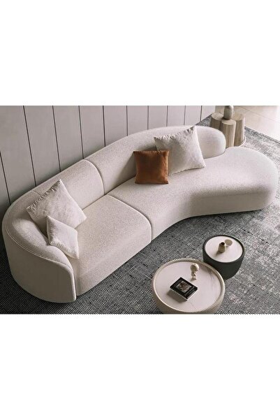 HOME HOUSE أريكة بأربعة مقاعد، مصنوعة من الخشب السويدي والبوكليه - لون بيج