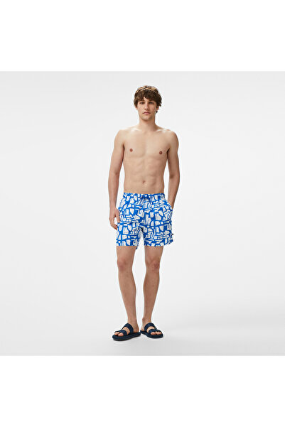 Nautica Erkek Mavi Regular Fit Desenli Deniz Şortu
