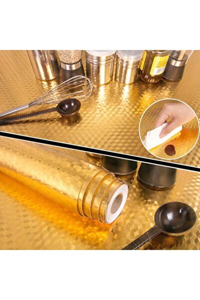 Flippy Αυτοκόλλητο κουζίνας, Flippy, αυτοκόλλητο, αδιάβροχο, 60 x 100 cm, τρισδιάστατο μοτίβο κύβου, χρυσό