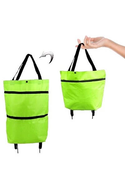 Flippy Foldable Bag 2-in-1 Trolley with Wheels for Shopping, 19 l, Green, 39 x 46 x 12 cm