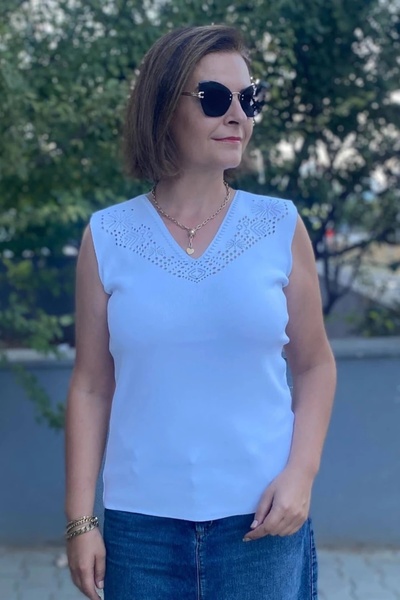 Mia Butik Women's Lina White Mercerized Sleeveless Blouse