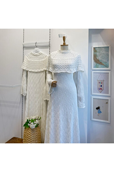 Faya Boutique Beyaz Ajurlu Dream Örme Triko Elbise