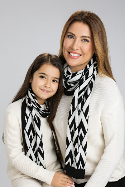 Sebir Moda Tricotaj cu model în V, cu două fețe, set pentru mamă-copil, eșarfă (40x180cm și 30x140cm)