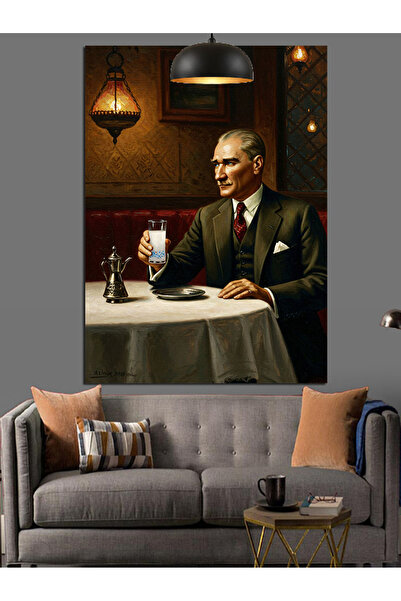 KanvasSepeti Mustafa Kemal Atatürk and Rakı Oil Painting Textured High Qualit...