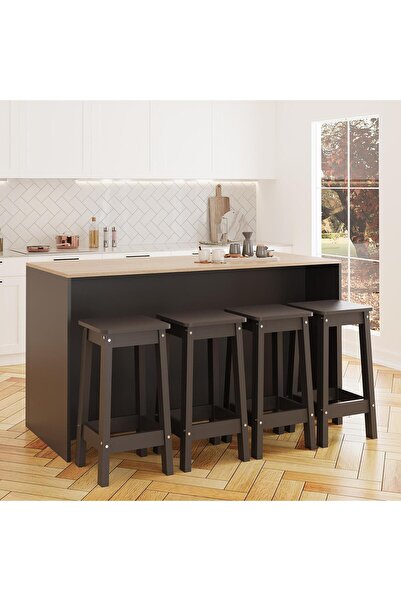 Bimossa Kahlo G4623 4Adet Antrasit Tabure Mutfak Ada 160cm Sepet Antrasit Bar Masa Kahve Köşe Saklama Dolabı