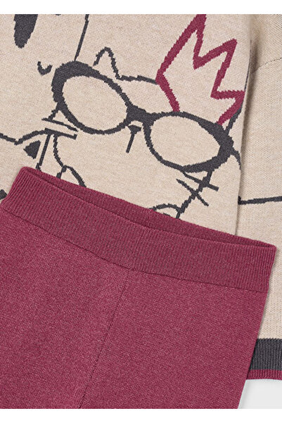 MAYORAL Vişne Girl's Cat Patterned Sweater and Pants Set 4583