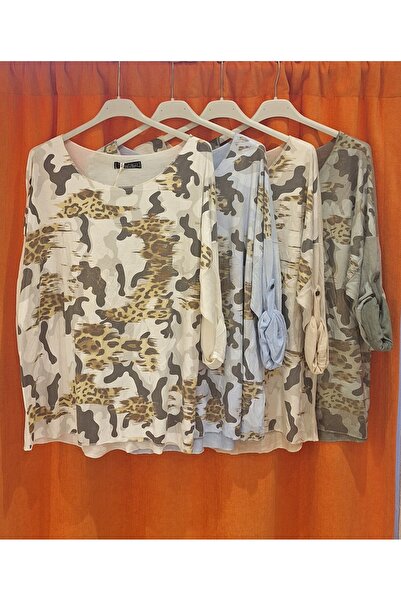 Park Moda Blouse with Shiny Patterned Curling Sleeves on the Front