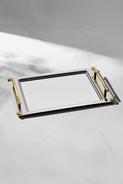 Nehir Paris Gold Satin Steel Tea Tray