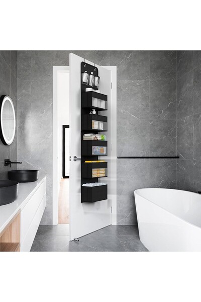 Flippy Hanging Door Organizer - Nylon & Mesh, 5 Main + 5 Side Pockets, 146x40x17 cm, Black