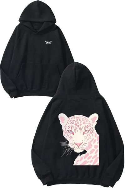 THEWERT Розова качулка с тигров дизайн и печат на гърба