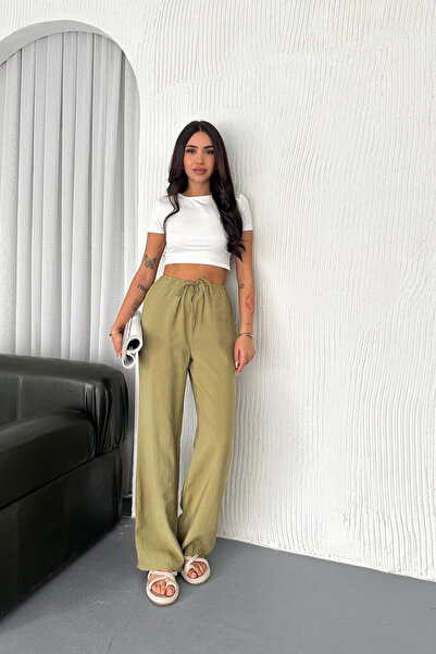 CİDDE Pantaloni de vară largi din țesătură modal pentru femei BEJ