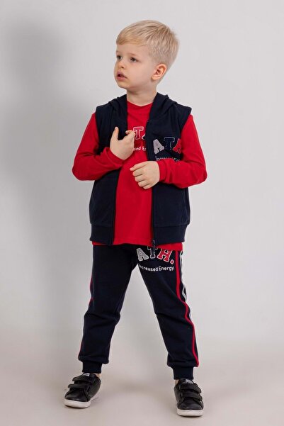 ww waka waka kids store Момчешка тъмносиня жилетка с качулка и цип, с ATH принт