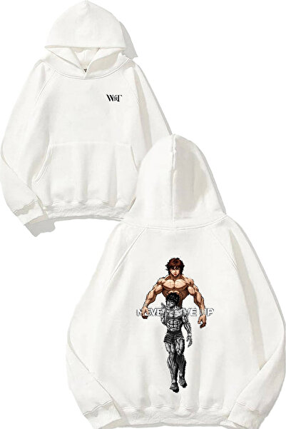 THEWERT Hanorac alb cu glugă cu imprimeu pe spate Gym Never Give Up 6 Design