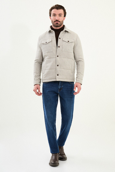 Mcr Striped Slim Fit Shirt Collar Snap Fastener Men's Coat Gray - 39655.25K