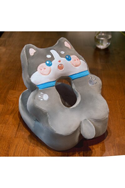 Flippy Foam Pillow for Office & Travel, Husky Model, Washable, Cotton-Filled, 30x35x30 cm, Gray