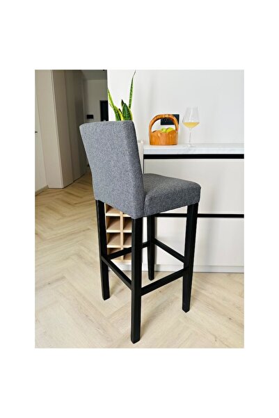 OEM Scaun de bar gri, lemn masiv, tapițat, șezut 75 cm, spătar 110 cm