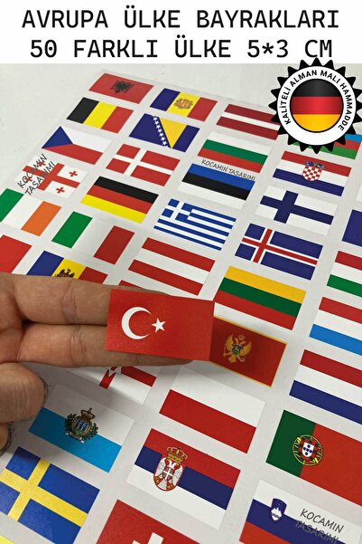 Kocamın Tasarımı Avrupa Ülkeleri Bayrak Sticker Seti 50 Adet 5x3 cm Araç Laptop Valiz Kask Defter Kaliteli Etiket