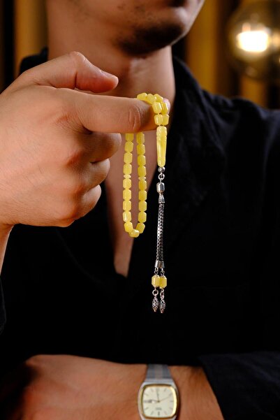 dergah tesbih Wrist Length Drop Amber Silver Designed Prayer Beads (Amber), (مسبحة قطرة كهريبار)