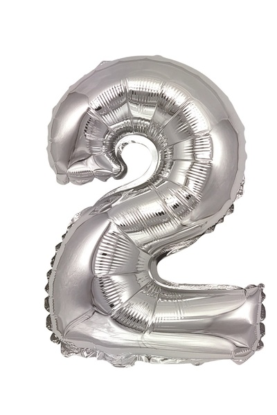 SDX Market Silver metallic foil balloon, Mirific Party, Number 2, 100 cm, Silver