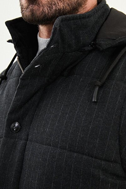 Mcr Striped Slim Fit Hooded Puffer Men's Vest Black - 40950.25K