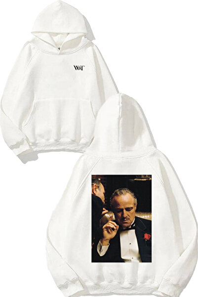 THEWERT Hanorac alb cu glugă cu imprimeu pe spate Vito Corleone 1 Design