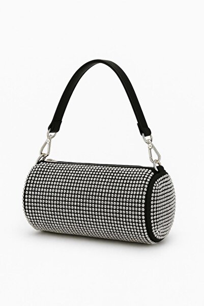 RumyaCollection Women's Stone Cylinder Evening Bag Evening Dress Hand Bag Silver Gray