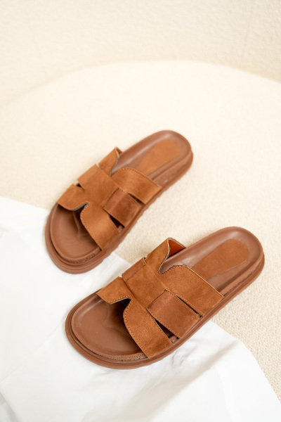 LAMİNTA Olden Tan Suede Thick Sole Women's Slippers