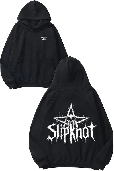 THEWERT Hanorac negru cu glugă cu imprimeu Slipknot Star Design