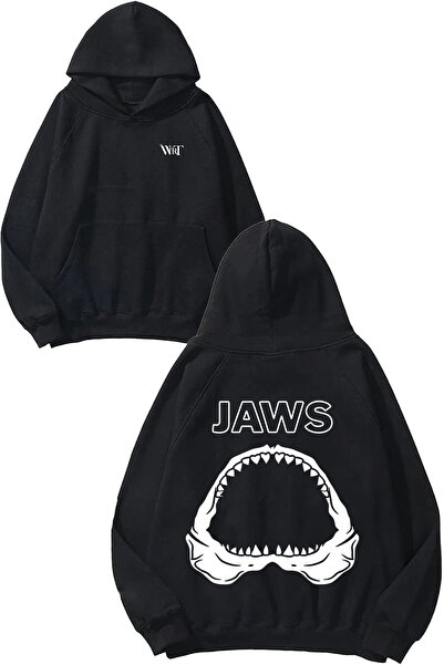 THEWERT Hanorac negru cu glugă cu imprimeu Jaws 3 Design