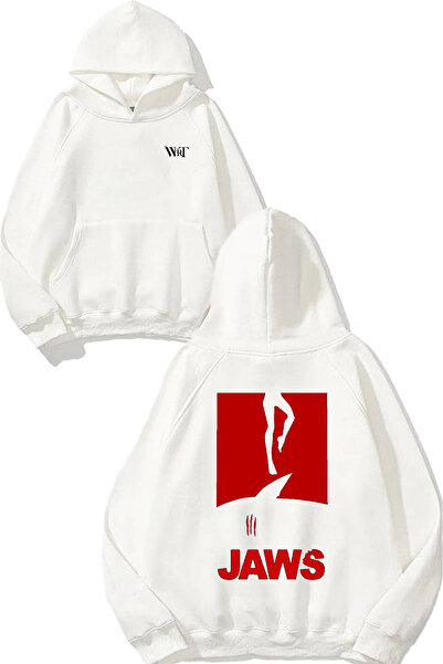 THEWERT Jaws 4 Design Back Printed White Hooded Sweatshirt