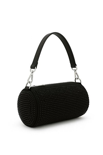 RumyaCollection Γυναικεία βραδινή τσάντα κυλινδρική τσάντα βραδινό φόρεμα Μαύρη