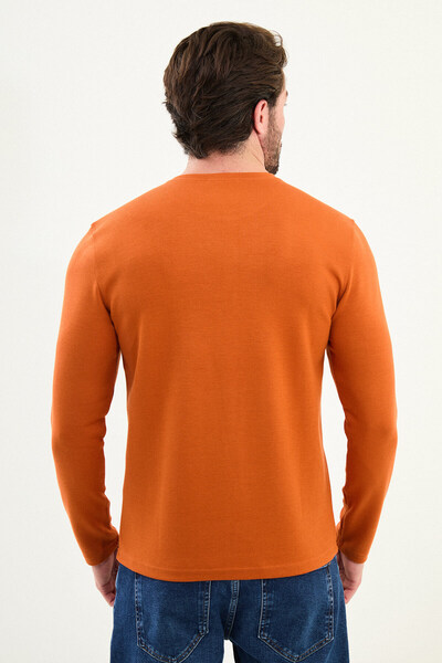Mcr Patterned Slim Fit Crew Neck Long Sleeve Men's T-Shirt Orange - 36841.24K