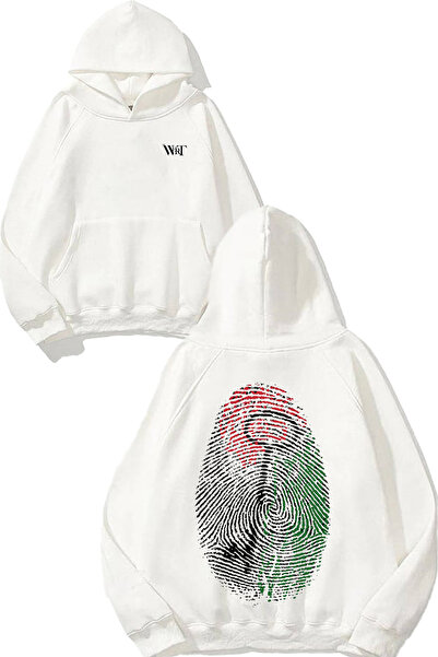 THEWERT Hanorac alb cu glugă cu imprimeu pe spate cu design Palestina 1