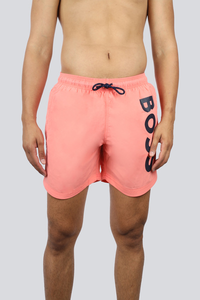 BOSS Erkek Logo Baskılı Hızlı Kuruyan Kumaş Beli İp Bağlamalı Pembe Mayo 5051...
