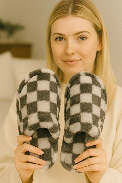 Moda Frato Pack of 3 Checkered Indoor Women's Slippers Home Slippers