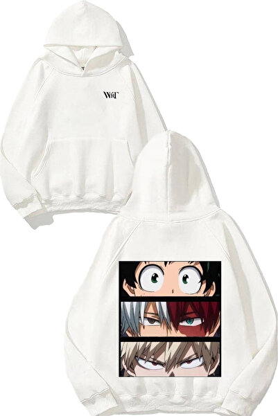 THEWERT سويت شيرت أبيض بقلنسوة مطبوع عليه تصميم My Hero Academia 2